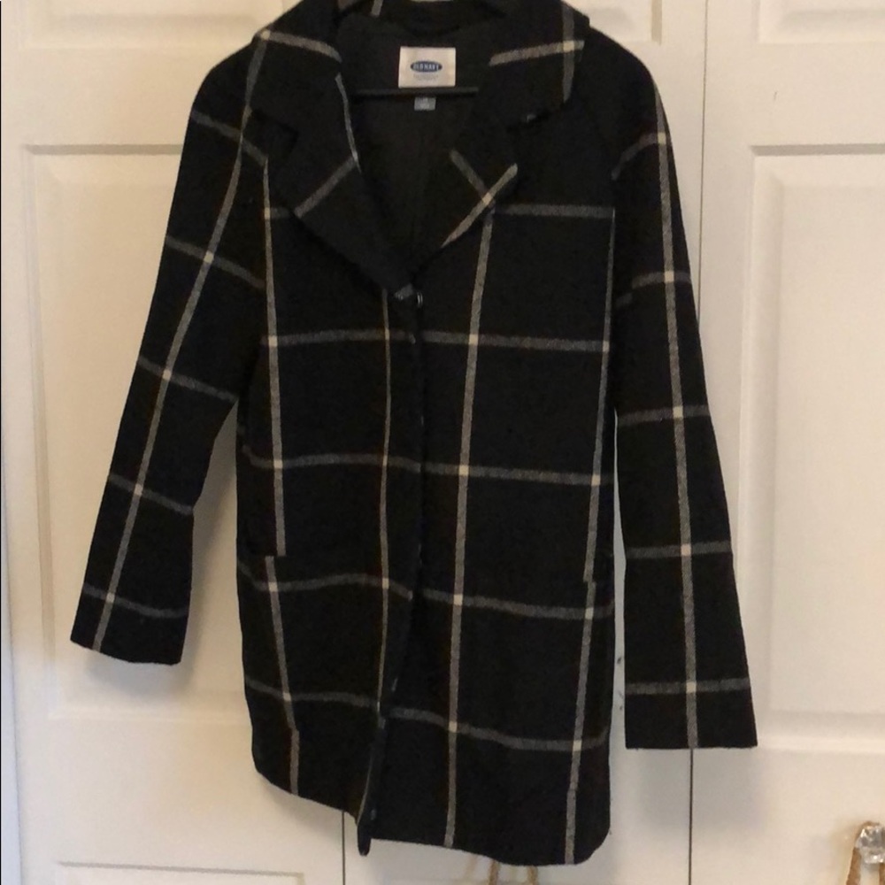 Grid print pea coat